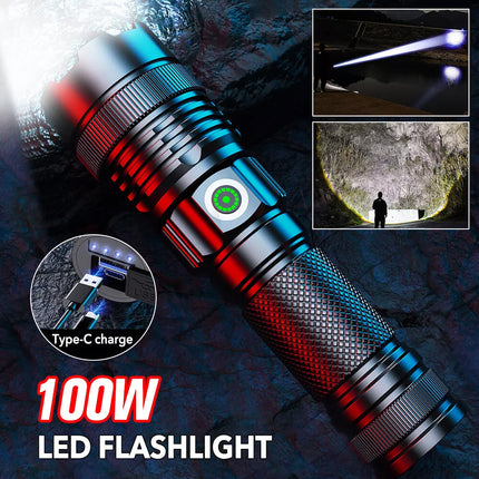 100000 Lumen Battery Rechargeable LED Torch Flashlight Camping Work Spotlight