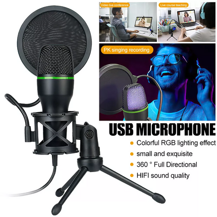 USB Microphone RGB condensador for Podcast Recording Studio Streaming Laptop PC