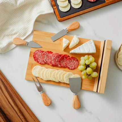 Bamboo Cheese Cutting Board & Knife Set Wooden Serving Boards & Cheese Knives
