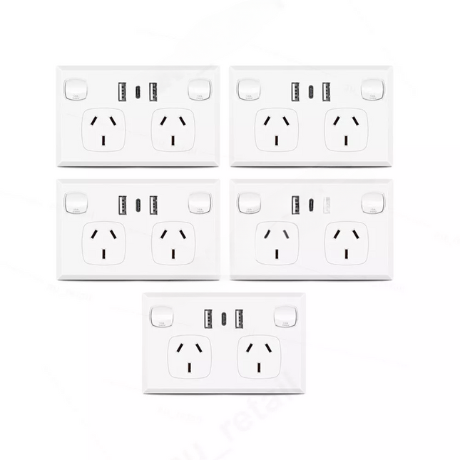 5X FAST Charge 3.6 amp Dual USB+Type-C Double Power Point GPO Wall Outlet Supply