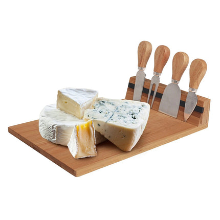 Bamboo Cheese Cutting Board & Knife Set Wooden Serving Boards & Cheese Knives