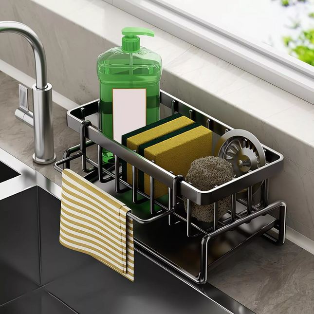 Kitchen Sink Rack Organizer Kitchen Sink Sponge Holder with Self-draining Tray