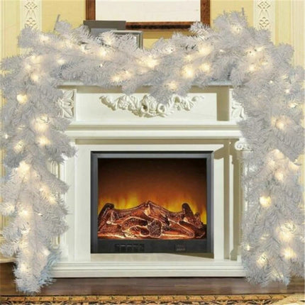 2.7M Christmas Garland with Lights LED Stairs Fireplace Xmas Tree Rattan Wreath