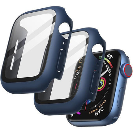 Case with Screen Protector for Apple Watch Series 9 8 7 41mm Built-in Tempered Glass 2 Pack Blue
