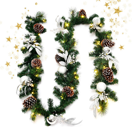 2.7M Christmas Garland Pre-lit LED Xmas Decoration Pinecones Hanging Decor Door