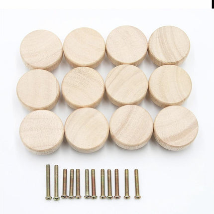 12pcs Wooden Knob With Screws Wood Round Pull Knobs for Drawer Cabinet Door