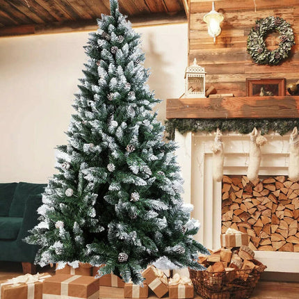 Christmas Tree 2.1M Xmas Tree Bushy Pine Cone Decorations Snowy White