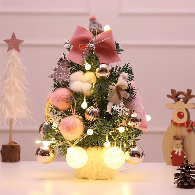 Artificial Christmas Decoration Tree LED Light Table Desk Ornaments Gift Party  30CM Luxury Pink