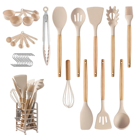 32PCS Silicone Utensils Set BPA Free Heat Resist Kitchen Baking Cookware Wooden