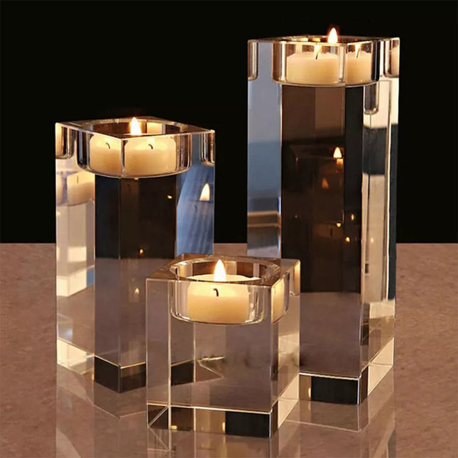 Modern Crystal Glass Cube Candle Holder Tealight Romantic Wedding Christmas Déco