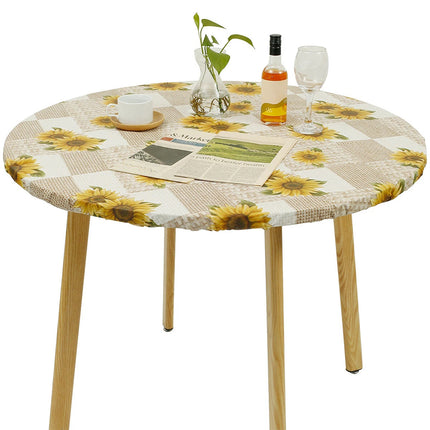 Elastic Edged Round Tablecloth Waterproof Oil-Proof Flannel Backed Table Cover
