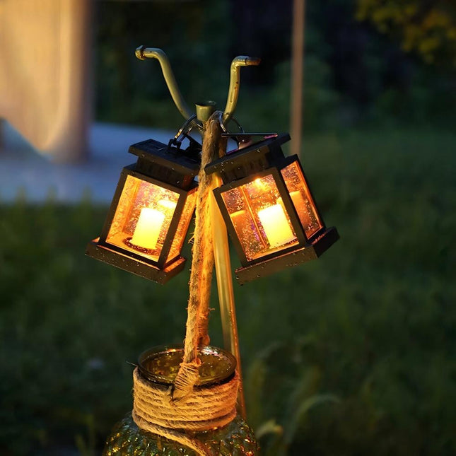 2 Lights Waterproof LED Solar Powered Hanging Lantern Light Outdoor Garden Table Lamp