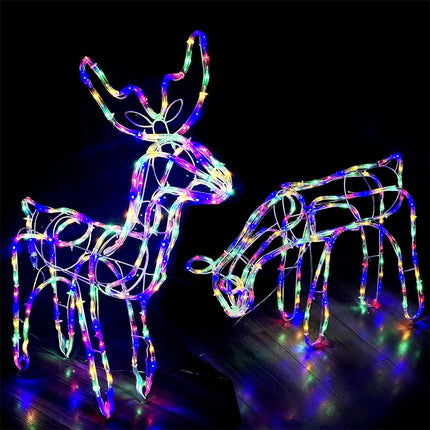 3D Christmas Decorations Outdoor Yard, Buck & Doe Reindeer Xmas Rope light String Lights