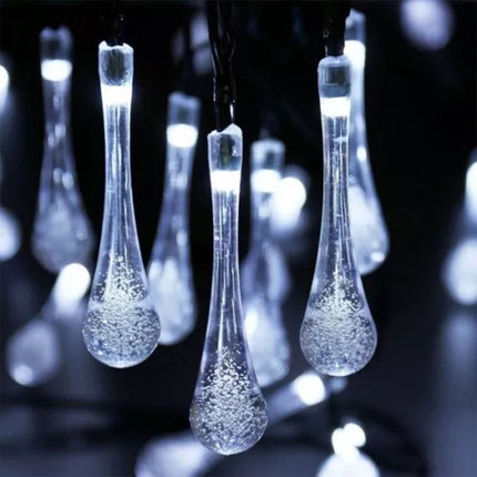 Solar Fairy String Lights  White 50LED Raindrop Garden Christmas Outdoor