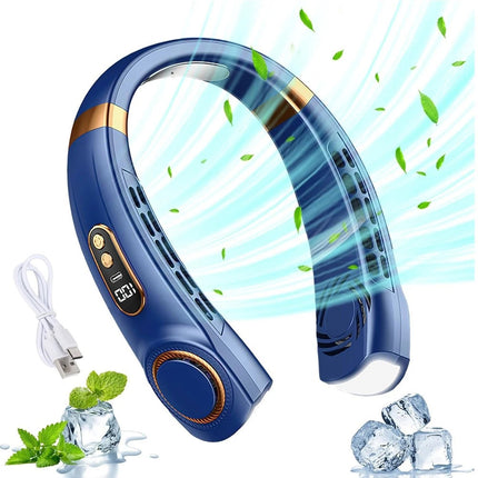 Neck Fan LCD Digital Bladeless Electric Wearable USB Rechargeable Air Cooler Kit