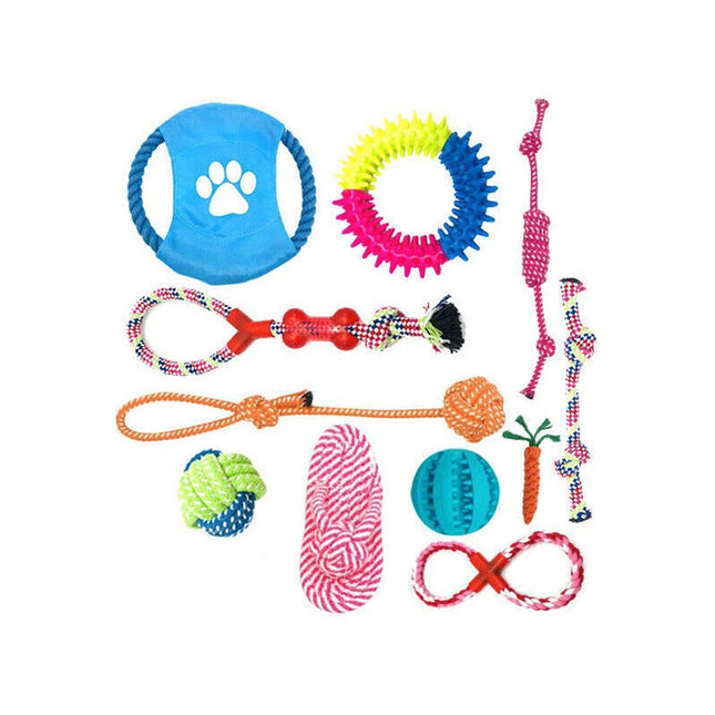 11PCS Pet Toys Puppy Dog Cat Durable Cotton Rope Pull Teeth Clean Chew Toy Set