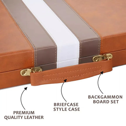 19" Premium Leather Backgammon Board Game Set for Adults Kids Classic Game Play