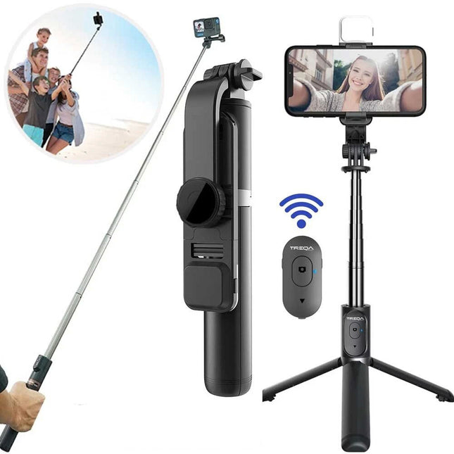 Flexible Tripod Holder Stand Selfie Stick Bluetooth Remote with fill light