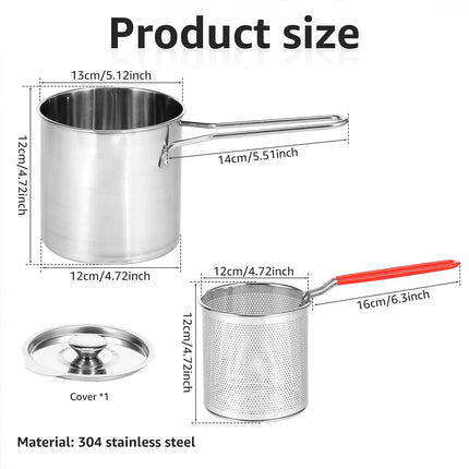Deep Fryer with Strainer Basket and Handle Stainless Steel Fry Pot+basket+cover+furnace+clip