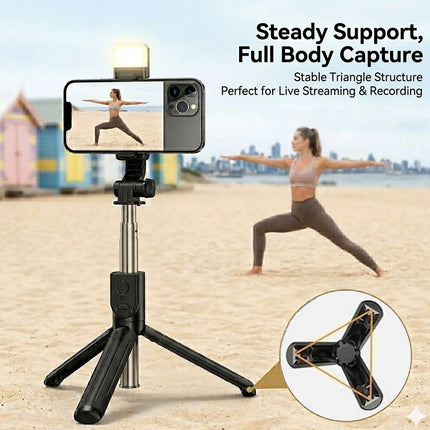 Flexible Tripod Holder Stand Selfie Stick With Bluetooth Remote and Fill Light For Mobile Phone