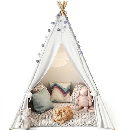 135cm with Hair Ball Large Kids Teepee Play Tent Indoor House Children Wigwam Toys