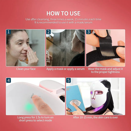 Rechargeable Facial LED Mask 7 Colours LED Photon Therapy Beauty Mask Skin