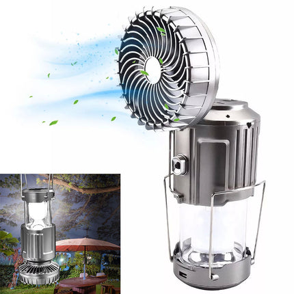 Portable Solar Camping Lantern with Fan USB Rechargeable Outdoor Tent LED Lights