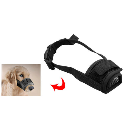 Adjustable Pet Dog Mask Bark Bite Mesh Mouth Muzzle Grooming Anti Stop Chewing Black XL