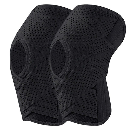 Knee Brace Support 3D Weaving Breathable Sleeve Gym Jogging Sports Joint Pain   (Black(1 Pair),M)