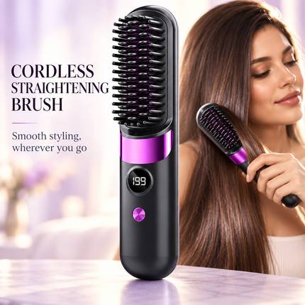 Cordless Hair Straightener Brush Purple Ionic Ceramic 4 Heat USB Rechargeable