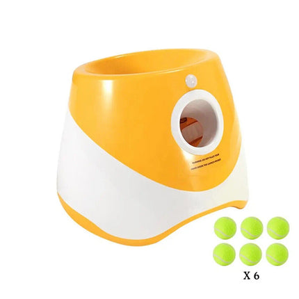 Dog Ball Launcher Thrower Automatic Tennis Fetch Throwing Machine + 6 Balls