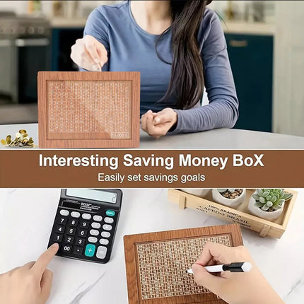 Wooden Money Box Money Saving Box W/Counter with Numbers Piggy Bank