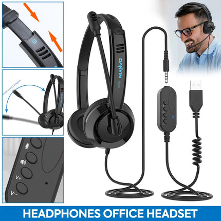 Mpow Wired 3.5mm USB Headset Noise Cancelling Stereo Business Headphones w/ Mic