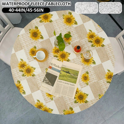 Elastic Edged Round Tablecloth Waterproof Oil-Proof Flannel Backed Table Cover