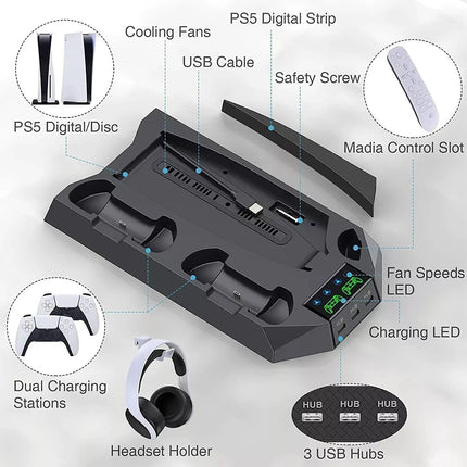 PS5 Stand with Cooling Station PS5 Controller Charging Station for Playstation 5