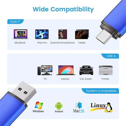 Type C Dual 2 in 1 USB Flash Drive Memory Stick 64 GB 2.0 Thumb Drive