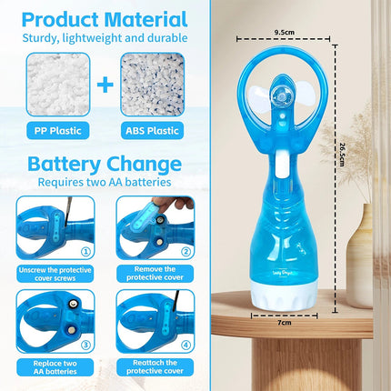 Portable Hand Held Cooling Stay Cool Water Spray Misting Fan Mist Travel Mini