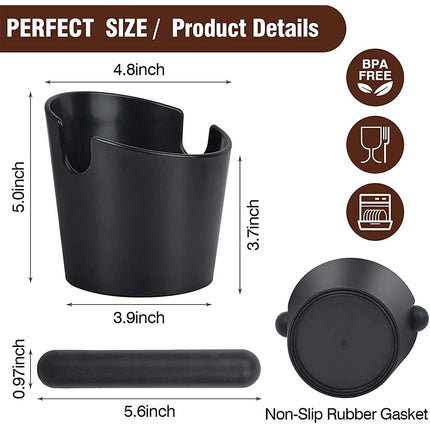 Black Bucket Coffee Waste Container Tamper Tube Bin Knock Box Espresso Grinds