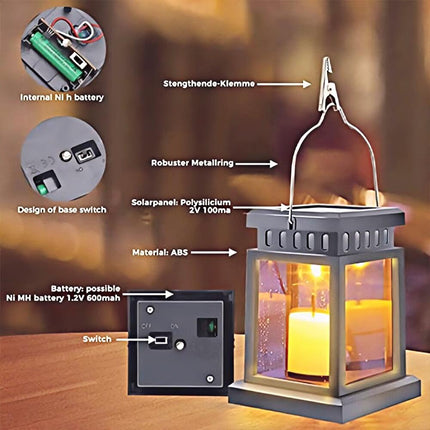 2 Lights Waterproof LED Solar Powered Hanging Lantern Light Outdoor Garden Table Lamp
