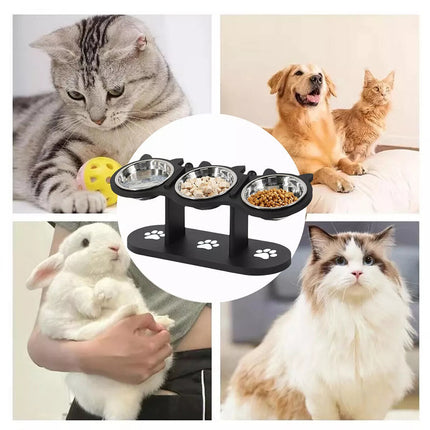 Adjustable Pet Feeder Stand 3PCS Elevated Dog Cat Food Bowl Rack Feeding Station