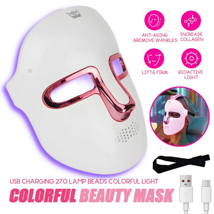 Rechargeable Facial LED Mask 7 Colours LED Photon Therapy Beauty Mask Skin