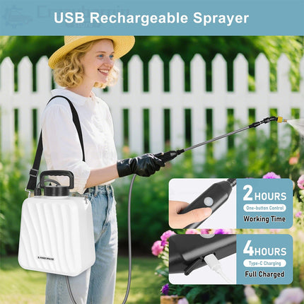 USB Powered Electric Pressure Sprayer 5L Backpack with Adjustable Rod