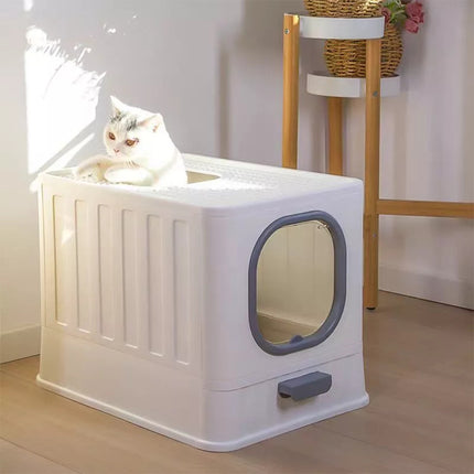 Spacious Foldable Cat Litter Box Toilet Tray Enclosed Kitty Hooded Top Entry XL