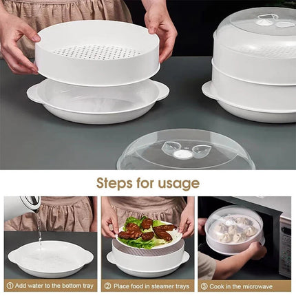 1PK Microwave Kitchen 2 Tier Steamer Food/Vegetables Container Cookware w/Lid