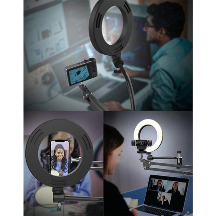 Overhead Phone Mount with Ring Light, Flexible Arm Tripod Phone Camera Holder