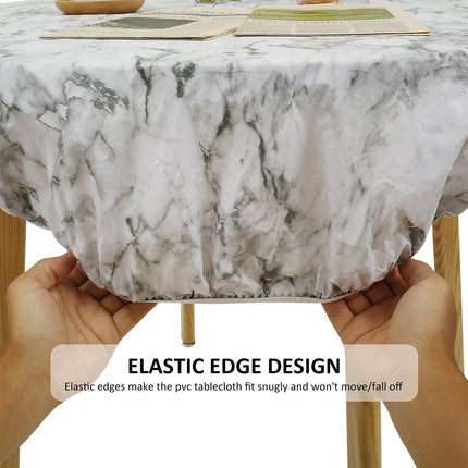 Elastic Edged Round Tablecloth Waterproof Oil-Proof Flannel Backed Table Cover  95-110CM