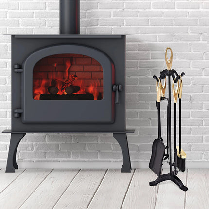 5 PCS Iron Fireplace Set Utility Tool Set Shovel Poker Tongs Stand Stove