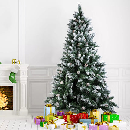 Christmas Tree 2.1M Xmas Tree Bushy Pine Cone Decorations Snowy White