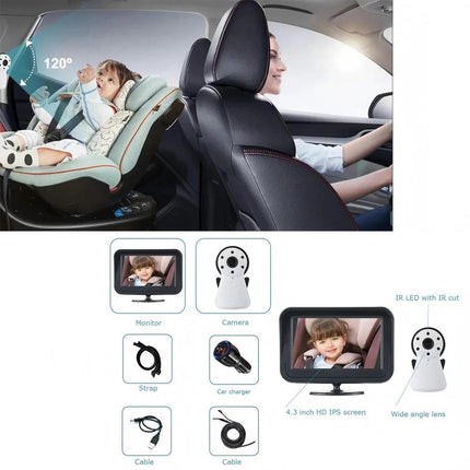 4.3" Baby Car Camera HD 1080P - Rear-Facing Infant Monitor with Night Vision