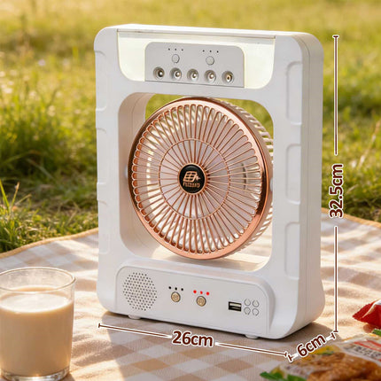 Portable Solar Air Fan Cooler With Humidifier Bluetooth Speaker Camping Light